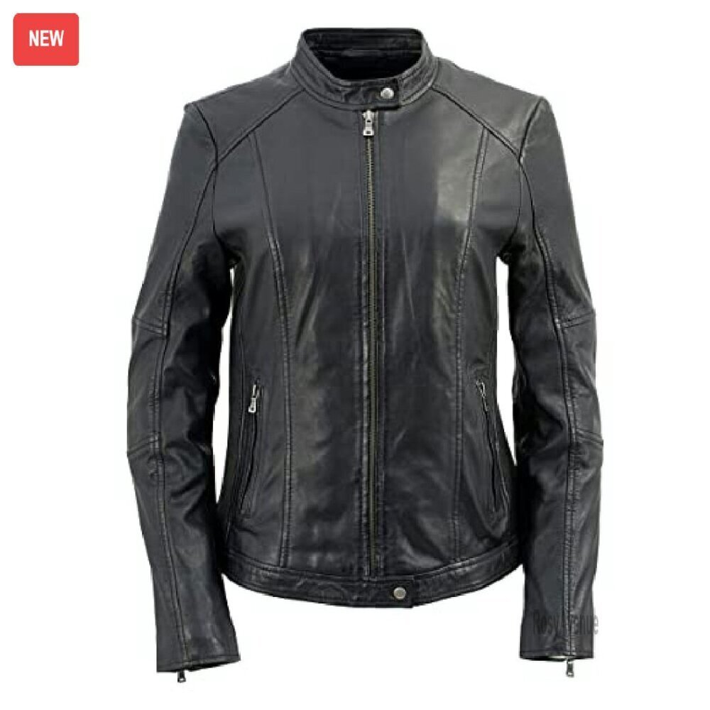 Premium Leather Moto Jacket, Zipper Front, Adjustable Fit, Riding Gear - Picture 8 of 8